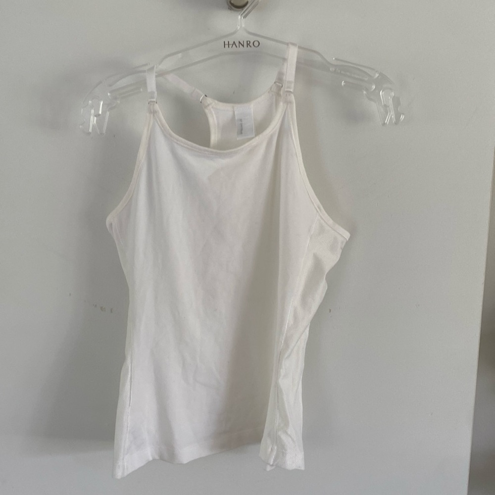 HANRO WHITE cami tank camisole shape base layer XS sport racer back